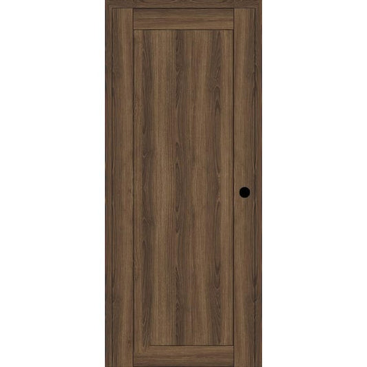 1 -Panel Shaker 30 in. x 80 in. Left Hand Active Pecan Nutwood Wood DIY-Friendly Single Prehung Interior Door